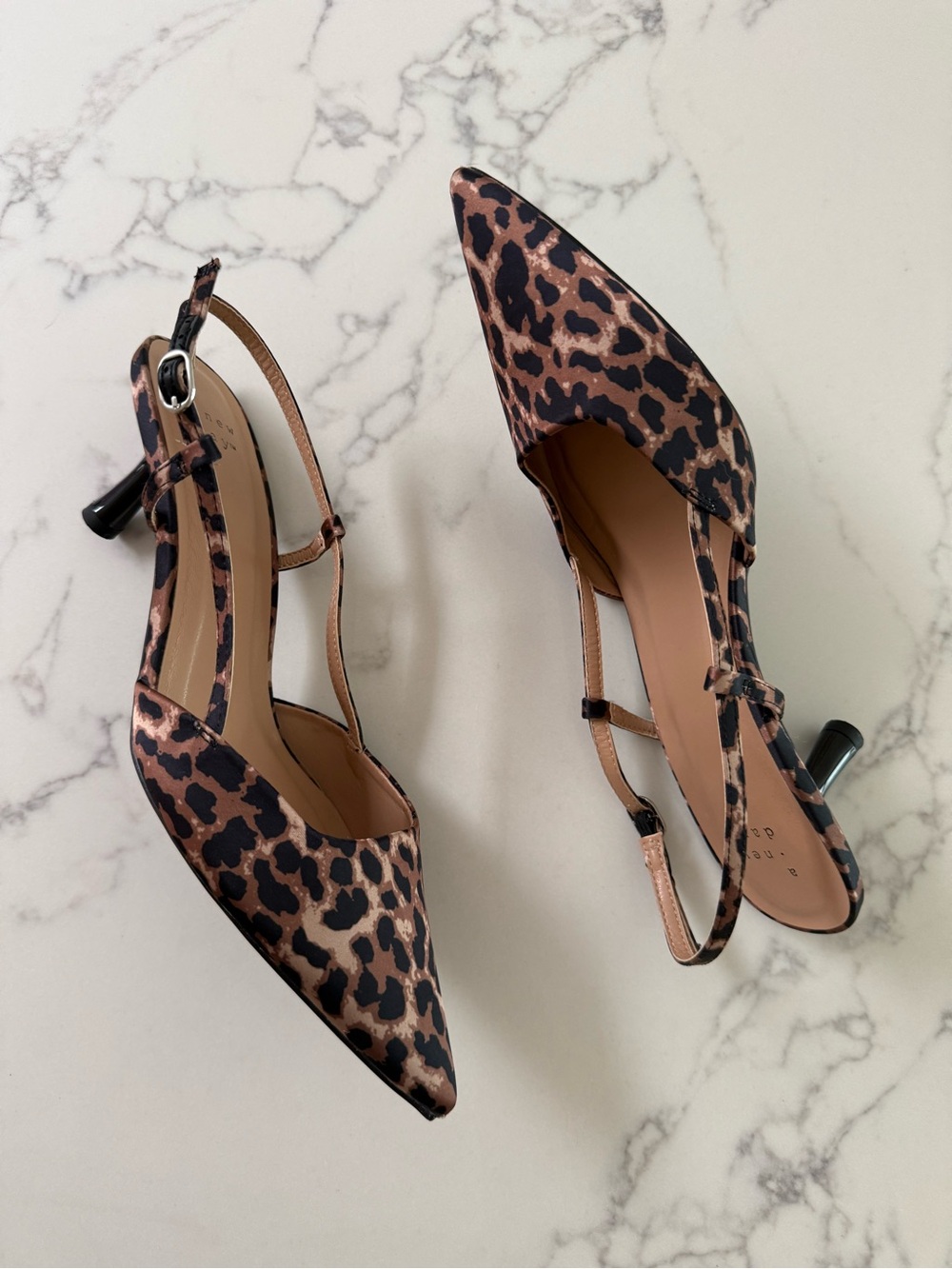 A New Day Annette Satin Slingback Heels - Leopard Print - Size 9